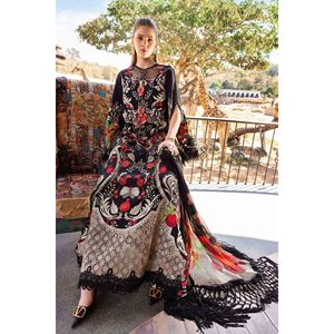 Conjunto de 3 Piezas Estilo Bohemio Maria.B para Primavera/Verano: Camisa de Gasa con Estampado Floral, Dupatta de Seda y Pantalón Teñido-BIC-033 - Product Image 3