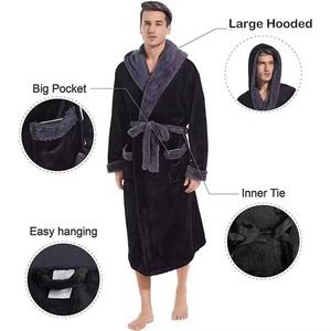 Peignoir pour homme en tissu doux, manches longues, coupe décontractée, vêtements de détente à la maison, idéal pour un confort quotidien, utilisation hivernale chaude et design personnalisé - Product Image 3