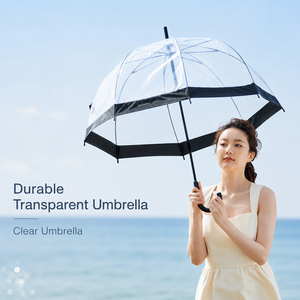 Parapluie droit personnalisé à ouverture automatique, style japonais, forme arquée, 86 cm de diamètre, transparent, avec poignée incurvée en plastique - Product Image 3