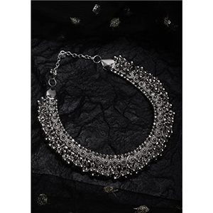 Oxidised Ghungroo <b>Choker</b> Vintage Brass Alloy Snake Chain Classic Religious Christian Party Jewelry with Geometric Diamond Pearl - Product Image 1