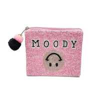 Mini sac fait à la main de style vintage pour femmes et filles pour perle de rocaille de couleur rose pochette à main brodée accessoire de dame à la mode