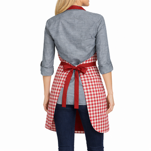 Delantales de Cocina Personalizados al por Mayor de Fábrica con Logotipo Impreso y Bordado, Delantales Ajustables de Tela a Cuadros de Algodón con 1 Bolsillo - Product Image 3