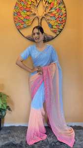 Georgette Séquence Broderie Travail Impression Numérique Blouse Pièce Prêt-à-porter Sari Indien pour Dames Prix de Gros Pas Cher pour - Product Image 3