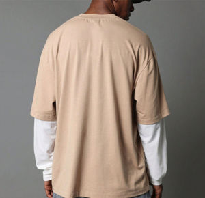 T-shirts pour hommes en coton 100% de haute qualité, à manches longues, à double couche, amples, respirants, lavés à l'ancienne, col montant, vente en gros personnalisée - Product Image 2