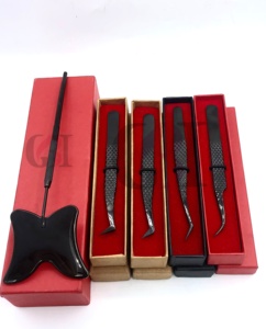 GETUP BROSONS IMPEX Pince à épiler professionnelle noire en acier inoxydable pour extensions de cils, nouveau style, effet miroir papillon - Product Image 6