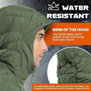 Men's <b>Lightweight</b> Packable <b>Long</b> Stand Collar Front Logo Hooded Fleece Jacket Winter Waterproof Windproof Breathable <b>Coat</b> - Product Image 3