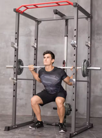 Jaula de Potencia Multifuncional de Metal Ajustable con Rack para Sentadillas, Barra de Dominadas, Estación de Fondos y Agarre para Remo, Máquina Multipower para Gimnasio en Casa