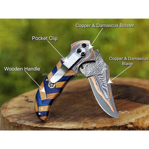 El mejor cuchillo de bolsillo plegable de acero de Damasco de cobre al por mayor, cerradura interior hecha a mano, madera de cobre, OEM, personalizable, táctico único - Product Image 3