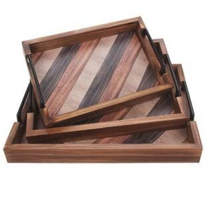 Plateau de service classique en rotin et bois, forme personnalisée, pour restaurant, café, hôtel, plateau de service pour aliments, fruits, café - Product Image 4