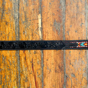 Ceinture unisexe en cuir véritable d'Argentine importée noire, style occidental, boucle en laiton de vache brodée et perlée, largeur 40mm - Product Image 6