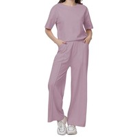 Ensemble décontracté pour femmes, 100% coton, t-shirt basique uni, pantalon évasé skinny, 2 pièces, été, doux, écologique