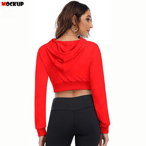 Sudadera con capucha corta para mujer, sudadera corta elegante para mujer, sudaderas con capucha de invierno con logotipo frontal, venta al por mayor, patrón sólido, ropa de otoño - Product Image 2