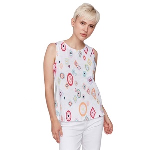Haut en coton sans manches personnalisé pour femmes avec imprimé géométrique multicolore, chemisier d'été décontracté pour femmes pour les commandes en gros OEM/ODM - Product Image 5