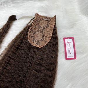 100% Vietnam alta calidad 18 pulgadas Remy extensiones de cabello rizado recto onda Natural suelta onda profunda Color marrón Cola de Caballo humano - Product Image 1