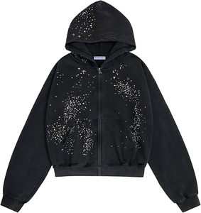 2025 personnalisé hommes femmes 100% coton biologique solide pull à capuche Streetwear brillant strass Logo hiver OEM à capuche - Product Image 1