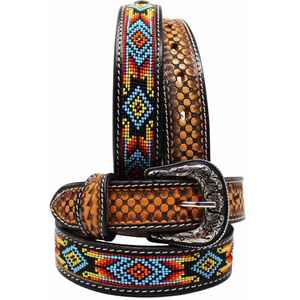 Cinturón de Cuero Americano de Lujo con Cuentas, Estilo Western, Cinturón de Lujo con Pedrería, Cuero Vacuno Premium, Diseño Floral Grabado a Mano, Listo para Enviar, Unisex - Product Image 1