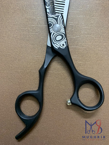 Ciseaux à effiler professionnels en acier inoxydable, lame droite, revêtement noir, motif zèbre - Product Image 6