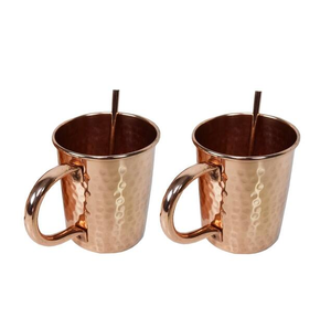 Tasse à jus en cuivre d'approvisionnement en gros avec paille Ensemble de 4 pièces d'eau potable martelée et de bière sans danger pour les aliments - Product Image 1