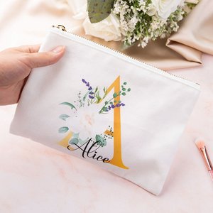 Personalized Large Capacity <b>Makeup</b> Organizer Bag Cosmetic <b>Case</b> with Initial & Flower Pattern Zipper Closure - Product Image 5