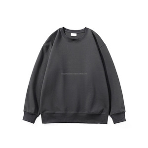 Vente en gros de sweats à col ras du cou noirs et gris pour hommes, style de rue, coupe ample, 350g, polaire épaisse et épaisse, vintage, délavé à l'acide, bouffée 3D - Product Image 3