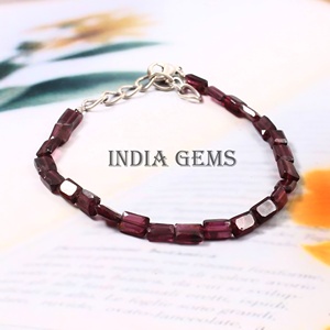 925 argent réglable perlé pour Bracelet rhodolite grenat perles de pierres précieuses à facettes forme Rectangle Style classique cadeau parfait - Product Image 3