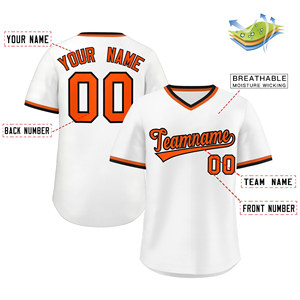 Camiseta de béisbol blanca personalizada para hombre, uniforme de equipo con ribete naranja, camiseta deportiva de manga corta con cuello en V y número de nombre - Product Image 2