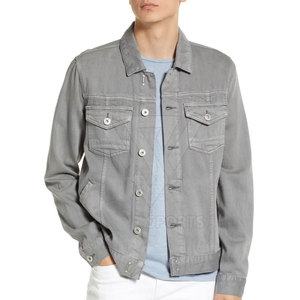 Veste en jean d'hiver pour homme en coton/polyester gris clair, design de rue, col montant, imperméable, respirante, séchage rapide - Product Image 1