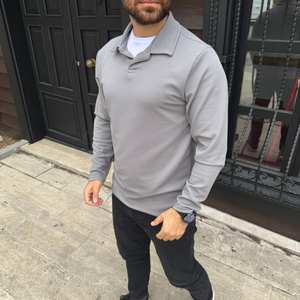 T-Shirt tendance pour homme en toile vierge à manches longues et fermeture éclair quart de zip couleur unie Slim Fit décontracté haut tendance Streetwear automne printemps - Product Image 3