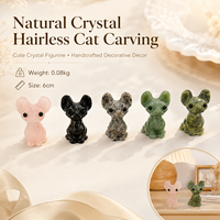 Statue de chat sphynx rose en cristal poli, sans poils, pour la décoration de bureau, pour les amoureux des animaux et les collectionneurs de cristaux
