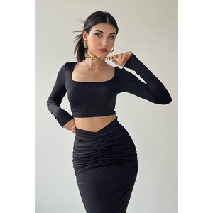 U-Neck Crop Blouse and <b>High</b>-<b>Waisted</b> Maxi <b>Skirt</b> Two-Piece Set - Product Image 3