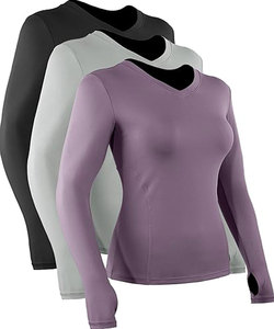 Camisa de manga larga para mujer para entrenamiento Dry Fit Yoga camisetas con cuello en V - Product Image 1