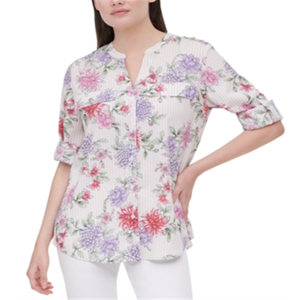 Top in Popeline Stampato Arancione Calvin Klein con Maniche a Sbuffo, Taglia XL - Stile Casual Traspirante con Stampa Floreale per Primavera/Estate - Product Image 1