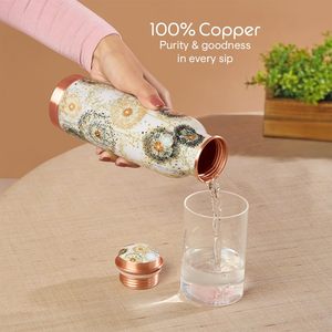 Botella de Agua de Cobre Puro de 1 Litro con Diseño de Mandala, Botella de Cobre de Diseño con Arte Meena, Botella Ayurvédica de Cobre con Estampado de Mandala - Product Image 3