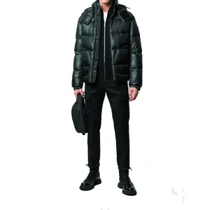 Men's Winter Hooded Puffer Jacket Thick Down Filled Windproof Zipper Closure Casual Style Solid <b>Colour</b> Nylon Shell - Product Image 5