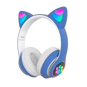 Audífonos con Orejas de Gato y Luz RGB en Forma de Pata, Azul, Inalámbricos, Bluetooth 5.3, Control Táctil, Sonido con Refuerzo de Bajos, Diseño de Plástico, Myrva B - Product Image 1