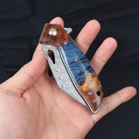 Couteau pliant OEM Damas avec manche en bois stabilisé, 58-60HRC, verrouillage Liner Lock, couteau de poche pour la chasse, le camping, EDC, cadeau