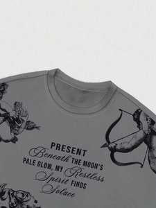 Camisetas de Hombre al por Mayor, Grises, Extra Grandes, con Estampado de Ángel Personalizado, 100% Algodón Grueso, Estilo Urbano Vintage, Corte Holgado, Hombros Caídos - Product Image 4