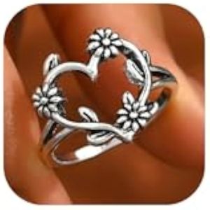 Boho moda Western Vintage anello cuore dichiarazione argento intarsio gioielli per le donne accessori di natale regali di compleanno calza - Product Image 5