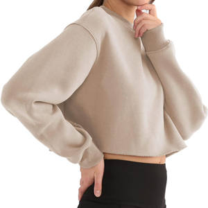 Sweat-shirt pull solide pour femmes personnalisé à manches longues haut court à capuche respirant Polyester coton polaire imprimé Design bas quantité minimale de commande - Product Image 2