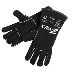 Gants de soudage en cuir de vachette noir de qualité supérieure, paume renforcée, résistants à la chaleur, longs, de sécurité pour le travail - Product Image 1