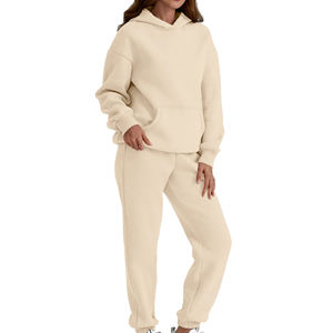 Ensemble de survêtement pour femmes avec logo personnalisé ensemble de survêtement en molleton de coton jogging uni deux ensembles de survêtements 2 pièces pour pantalons de survêtement et sweat à capuche - Product Image 2