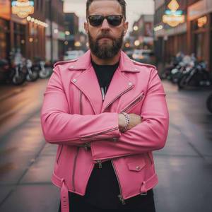 Blouson en cuir pour moto d'été pour homme, respirant, à motif écossais, couleur rose, design à capuche - Product Image 4