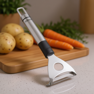 Éplucheur à pommes de terre en acier inoxydable Leifheit PROLINE Satin Chrome 03158, outil élégant pour fruits et légumes - Product Image 3