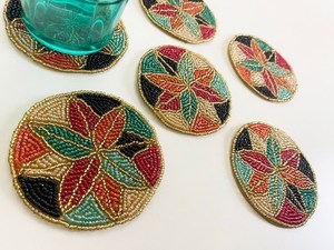 MS HANDICRAFT Sous-verres perlés faits à la main-Sous-verres classiques avec support en polyester (4x4 pouces) Cadeaux religieux d'église portables - Product Image 2