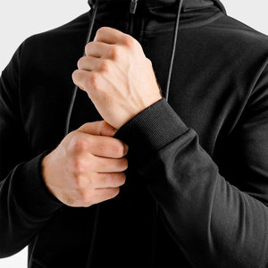 Sudadera con capucha de algodón 100% pesado con cremallera completa negra para hombre al por mayor, estilo urbano, con logo personalizado OEM - Product Image 5