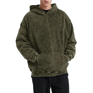 Sudaderas con capucha personalizadas LOGO Basics de los hombres de algodón mezclado de gran tamaño Drop Shoulder Pullover Hoodie Lain Men Acid Wash Hoodies para hombre - Product Image 4