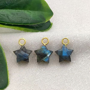 Labradorita 10mm estrella Briolette corte 925 plata esterlina chapado en oro lazo colgante labradorita encanto joyería fabricación a granel al por mayor - Product Image 1