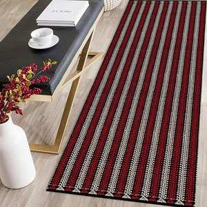 Tapis rayé imprimé : Tapis de style Kilim moderne, design turc, avec poils doux - Product Image 2