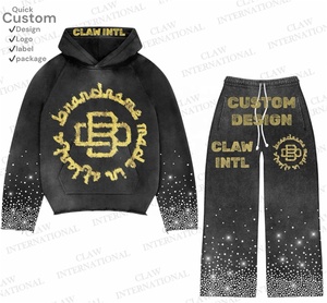 Ensemble de survêtements de gymnastique d'hiver pour hommes et femmes 100% coton avec logo personnalisé surdimensionné survêtement à capuche imprimé sport survêtement blanc pour hommes - Product Image 1