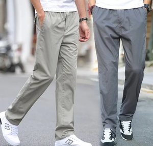 กางเกงยีนส์ขาตรงผ้าคอตตอนสำหรับผู้ชายกางเกงคาร์โก้สีกากีกางเกงเอวยางยืดออกแบบโลโก้ได้ตามต้องการ - Product Image 3